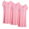 Vestido de Noite Modal de Manga Curta Três Peças Primavera e Verão com Bojo Pijama Sem Sutiã Vestido para Casa Completo Vestido Midi
