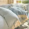 Juego de Ropa de Cama de Cuatro Piezas de Encaje de Terciopelo de Leche de Invierno Sábana de Cama Engrosada Estilo Princesa de Terciopelo de Coral Funda de Edredón Funda Juego de Tres Piezas Más Terciopelo
