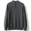Nova Camisa Base de Cashmere Pesado Espesso com Gola Meia-Alta e Meio Botão Outono e Inverno 2024 Masculina Quente de Tricô