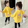 Camiseta Básica Versátil Casual Suelta Estilo Coreano para Niñas de Primavera y Otoño Camiseta de Manga Larga de Dibujos Animados para Niños 100% Algodón de Moda