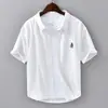 Camisa masculina de manga curta de algodão de verão simples solta casual urso bordado bonito camisa masculina c618