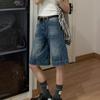 Shorts Jeans Modeladores de Cintura Alta para Menina Quente, Pernas Largas, Femininos, Modernos, Versáteis, Americanos Retrô, Soltos, Casuais, de Comprimento Médio