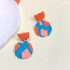 Pendientes Hechos a Mano Estilo Pintura al Óleo de Color Contrastante Puntada Redonda de Arcilla Suave Pendientes para Mujer Diseño Geométrico Pendientes de Arcilla Suave Pendientes Nuevos