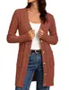 Exportação Transfronteiriça Amazon Outono e Inverno Novo Suéter Tricotado Longo Torcido Cardigan Jaqueta Feminina Cor Pura Botão Bolso
