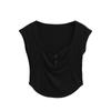 Deseo Puro 2025 Verano Nuevo Top de Manga Corta con Cuello Grande Plisado que Revela el Busto Curvado Corto Cintura Alta Pequeña Camiseta con Cuello en V