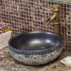 Lavabo de cerámica para encimera, de una sola cubeta, estilo vintage, lavabo artístico redondo para baño, lavabo artístico antiguo para uso doméstico