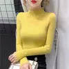 Suéter de Gola Alta Meia-Estação Outono/Inverno Novo Estilo para Mulheres, Blusa Elegante de Organza, Camada Base de Tricô Slim Fit Estilo Coreano