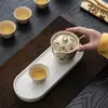 Bolsa de Almacenamiento para Juego de Té Cultural y Creativo de Viaje Dunhuang, Tetera de Cerámica con Tres Tazas y Tapa Tazón, Bolsa de Cuero Portátil, Souvenir de Regalo
