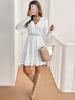 Vestido de Verano Mini Elegante de Color Sólido con Parches de Encaje para Mujer, Colección Primavera 2026, con Borde Festoneado