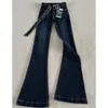 Calça Jeans Flare Azul Escuro para Mulheres Altas para Outono e Inverno, Cintura Baixa, Slim Fit, Elástica, Pantalona do Chão