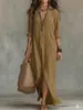 Vestido Longo Casual de Cor Sólida com Gola Lapela e Fenda Frontal de Manga Longa, Primavera e Verão Europeu e Americano 2026