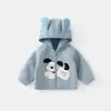 Jaqueta Infantil Bebê Outono Inverno Nova Top Espesso em Fleece Coral para Meninos Jaqueta Estilosa com Capuz Integrado em Fleece Roupas de Inverno