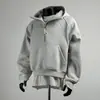 Sudadera con cuello alto y media cremallera estilo americano para hombre, chaqueta nicho deconstruida de otoño, sudadera con capucha rígida de ajuste limpio y uso rudo