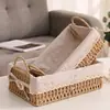Cesta de armazenamento tecida com alça imitação de rattan cesta de armazenamento para mesa de centro da sala de estar caixa de armazenamento de palha trançada para miudezas lanches cosméticos