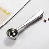 Clipe de colher medidora de aço inoxidável 8g clip de vedação para embalagem de café e leite em pó colher de chá colher de grãos de café com clipe criativo de dupla finalidade