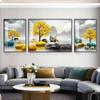 Tríptico Paisagem Sala de Estar Pintura Decorativa Sala de Estar Pintura Suspensa Pintura de Porcelana de Cristal Tinta Zen Sofá Pintura de Fundo Pintura Combinação Pintura Mural