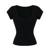 Ap25255-25 Nuevo Estilo de Verano Estilo Europeo y Americano Cuello en U Manga Corta Hombro Derecho Color Sólido Simple Casual Camiseta Básica