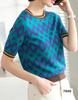 Malha de Manga Curta de Seda Gelo Vintage Feminina Solta Gola Redonda Top Fino Camiseta Básica Primavera e Verão Pulôver Suéter de Manga Média