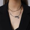 Marca Francés Inglés Redondo Marca Collar de Capas Múltiples para Mujer Cadena de Clavícula Desmontable Acero de Titanio Oro de 18K P778