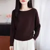 Ropa de punto para mujer 26º Otoño e Invierno Nuevo Estilo Sencillo Cuello Redondo Manga Larga Color Sólido Diseño Hueco Suéter Holgado Camiseta Base