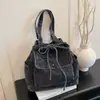 Bolsa Feminina Jeans Shuai Mijia 2026 Outono Inicial Novo Estilo Coreano Moda Simples de Ombro Único Casual Grande Capacidade Bolsa Tote