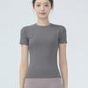 Ropa de Yoga para Mujer Manga Corta Ajustada Look Adelgazante Top de Fitness Nude Alta Elasticidad Deportiva para Correr Camiseta Pilates Ropa de Fitness