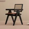 Silla de Comedor de Madera Maciza para el Hogar, Silla Chandigarh Estilo Mediados de Siglo, Silla con Reposabrazos Suaves Estilo Wabi-Sabi, Silla de Ratán para Ocio
