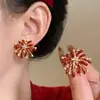 [Florescer Brilhante] Brincos de Ano Novo com Esmalte Vermelho Fogos de Artifício e Pérolas Artificiais, Deslumbrantes e Requintados, Realçam a Pele, Brincos de Diamante Cintilantes