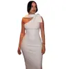Estilo Europeu e Americano Comércio Exterior Cor Sólida Roupas Femininas Cintura Marcada Emagrecedor Elegante Justa no Quadril Saia Longa Assimétrica com Decote Assimétrico Sem Mangas