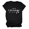 Tenha coragem de vaca e coração pequeno T-shirt feminina redonda europeia e americana Amazon transfronteiriça casual solta de manga curta