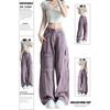 Conjunto Dopamina Pantalones Cargo Morados para Mujer, Otoño e Invierno Tallas Grandes Retro de Cintura Alta Sueltos de Pierna Ancha Largos hasta el Suelo