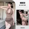 Vento da Primavera Noturna Divertida Lingerie Decote em V Profundo Franzido Sexy Provocante Uniforme de Secretária Gola Halter Conjunto de Desejo Puro Tentação 1470