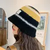 Chapéu de Pescador de Tricô Bloco de Cores Novo Estilo Coreano Outono/Inverno Listrado Moda Versátil Chapéu Bucket Circunferência da Cabeça Grande Chapéu Bucket Doce