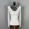 Moda Feminina Coreana Dongdaemun Slim-Fit Sexy Estilo Puro Desejo Hot Girl Gola Grande Manga Longa Camiseta Camisa Base