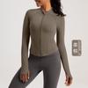 Chaqueta de yoga con cuello vertical para mujer, forrada de polar, ajustada, deportiva, con cremallera y manga larga, para correr y fitness, para otoño e invierno.