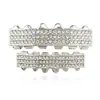 Grillz de Ouro 18K Hip Hop para Homens e Mulheres Três Fileiras de Diamante Seis Dentes Acessórios de Halloween Vampiro