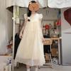 Doce Primeiro Amor Pequena Manga Voadora Vestido Elegante para Estudantes Verão Novo Saia de Damasco de Comprimento Médio Solta e Versátil