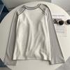 Camiseta Raglan Manga Longa Cor-Bloco Escovada Estilo Americano para Mulheres, Outono e Inverno, Corte Solto, Adequada para Usar em Camadas ou Sozinha, Top Camada Base Quente Ins