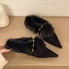 Chinelos Baotou Femininos Preguiçosos de Inverno de Algodão Slip-on Bico Fino Peludos Novo 2026 Externos Quentes Com Veludo