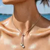 Collar Transfronterizo de Acero de Titanio con Caja Cuadrada, Cadena Delgada, Doble Corazón, Ajustable, Resistente al Agua, Cadena para Clavícula de Mujer para Vacaciones en la Costa