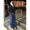 Primavera de 2026 Retrô Americano Múltiplos Bolsos Francês Work Blue Calça de Trabalho de Perna Curva Masculina Corte Amplo Linha A Perna Larga Calça Longa