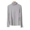 Camiseta base de manga larga de algodón puro de 170 g, canalé grueso, color liso para mujer, cuello holgado, capa base para otoño e invierno, top adelgazante y cálido