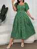 Comércio Exterior Transfronteiriço Europeu e Americano Tamanho Plus Novo Estilo Verão 2026 Simples e Elegante Decote Quadrado Floral Cintura Marcada Vestido de Comprimento Médio