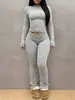 Europa Transfronteriza Comercio Exterior Conjunto Casual de Dos Piezas para Mujer Cuello Redondo Manga Larga Pantalones Acampanados de Cintura Baja Conjunto Deportivo Venta al por Mayor