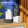 Carregador de celular multiportas 3USB + tipo-C duplo nitreto de gálio 5A cabeça de carregamento de viagem carregador de viagem PD multiportas