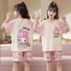 Pijama Infantil de Verão com Toque de Algodão de Manga Curta para Meninas Desenho Animado Menininha Fofa Roupa para Ar Condicionado Conjunto Fino Roupa de Casa