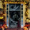 Pegatinas de Puerta de Terror para Halloween Cortina de Puerta de Bruja Zombi Manchada de Sangre Decoración Cubierta de Puerta de Halloween de Bruja Fantasma con Ventana Rota 3D