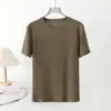 Camiseta de Mujer de Manga Corta con Cuello Redondo, Color Sólido, Caída Suelta, Mezcla de Lana y Tencel, Versátil, Corte Ajustado, Prenda Interior