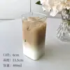 Copo de Água Quadrado de Vidro com Tampa e Canudo, Design Transparente e Simples, Adequado para Leite, Uso Doméstico, Café e Latte