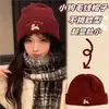 2026 Nuevo Estilo Otoño e Invierno Gorro de Lana Tejido con Bordado de Perro Lindo para Mujer, Versátil y Favorecedor para Circunferencia de Cabeza Grande